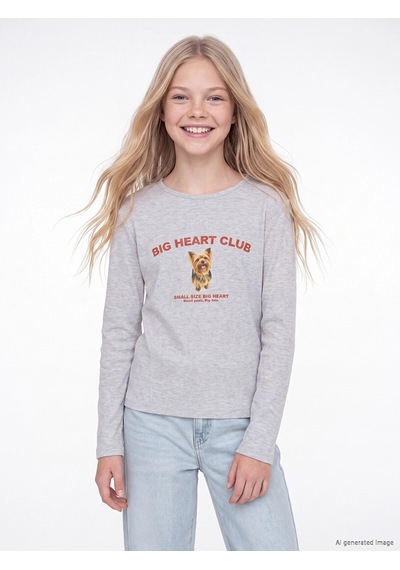 LC Waikiki Lcw Kids Gri Teddy Bear Baskılı Kız Çocuk Tişört Grey Melange