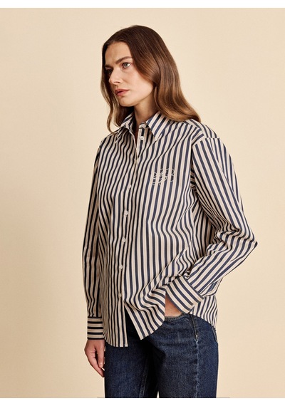 Brooks Brothers Bej - Lacivert Kadın Regular Fit Çizgili Gömlek Bbfw26fsh011