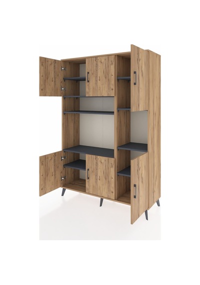 Hyperion Dolap 9 Raflı 6 Kapaklı 132x44x195 Çam-çam/antrasit Çam