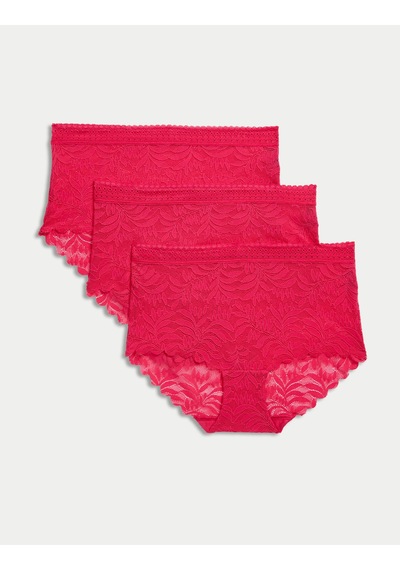 Marks & Spencer 3 Lü Flexifit:trade Mark: Dantel Yüksek Bel Şort Külot Seti Pembe