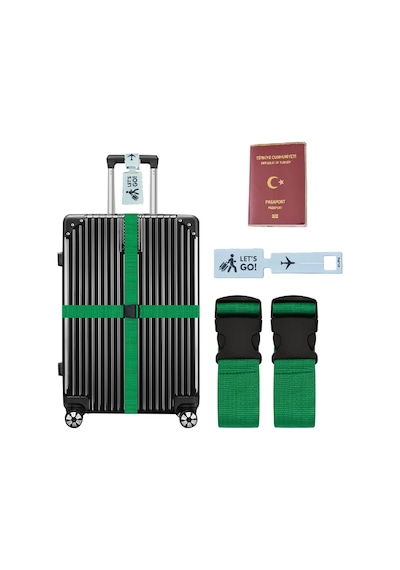 Tarix Valiz Kemeri 2 Adet + Etiket 1 Adet + Şeffaf Pasaport Kılıfı 1 Adet Yeşil