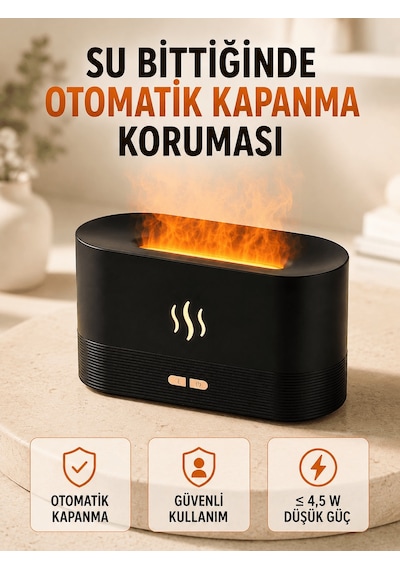 Alev Efektli Ultrasonik Aroma Difüzörü 180 Ml Led Işıklı Hava Nemlendirici Diğer