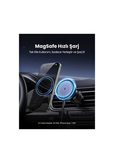 Ugreen 15w Magsafe Kablosuz Araç Içi Manyetik Hızlı Şarj Cihazı -