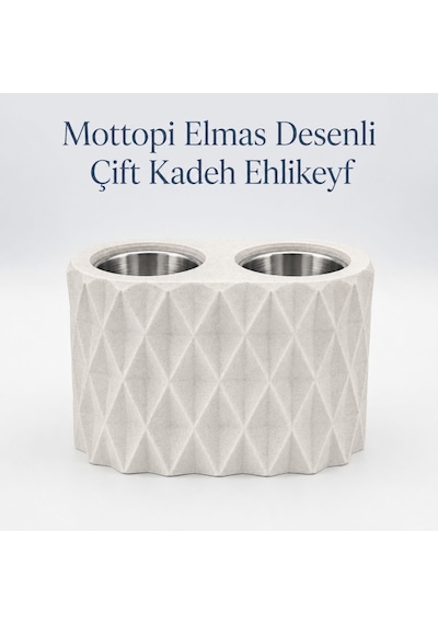 Mottopi Ehlikeyf Mermer Renk Elmas Desenli,2 Kadeh Yuvalı,metal İç Hazneli,termojelli Soğutucu-mermer/krem