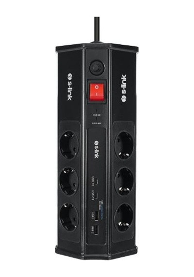 S-link Prz03 Prizhive 3m 630 Joule 1.5mm 2 Usb 2 Typec 2.4a-5v 500v 6000v 6lı Akım Korumalı Priz 0 M