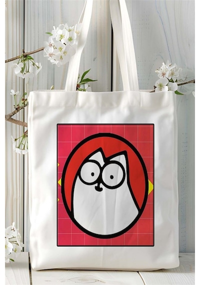 Art Hediye Simonscat Baskılı Bez Çanta Omuz Çantası Kişiye Özel Desen 1 Çok Renkli