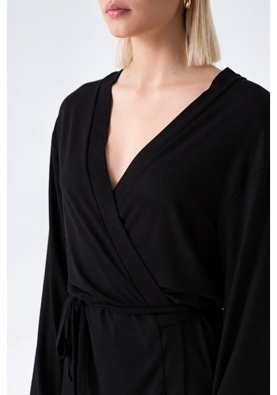 Cloudymood Kadın Siyah Kuşaklı Ultra Soft Kimono Siyah - 924380525 Siyah