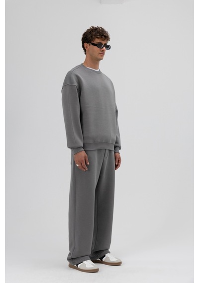 Vamos Basic Bisiklet Yaka Oversize Sweatshirt Füme