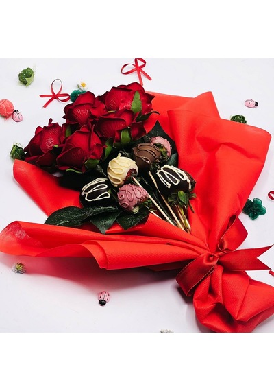 Nin Chocolate Sevgiliye Kırmızı Çiçek Çikolata Demeti
