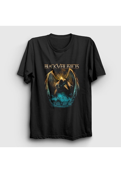 Presmono Unisex Angel Black Veil Brides T-shirt Siyah