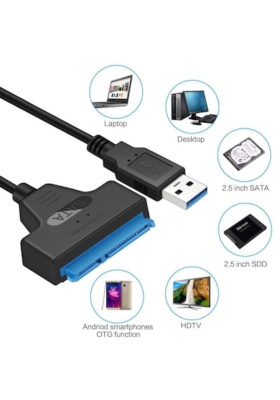 Usb 3.0 - Sata Dönüştürücü Kablo, 2.5 İnç Hdd/ssd Taşınabilir Hard Disk Okuyucu Adaptör