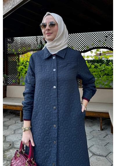 Rabia Şamlı Kapitone Kap Lacivert Çok Renkli