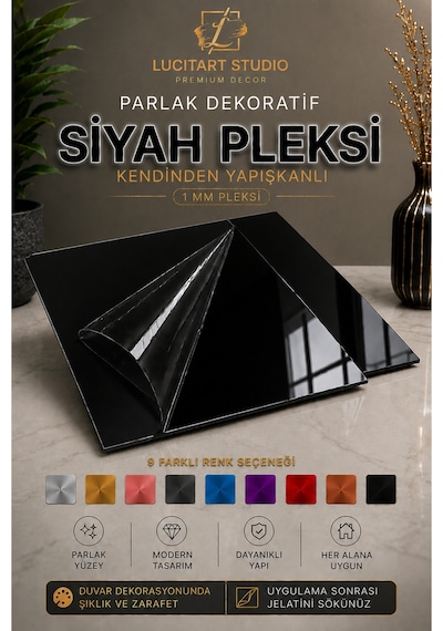 Lucitart Kendinden Yapışkanlı Parlak Dekoratif Pleksi Kare Duvar Paneli 9 Renk Seçeneği Modern Duvar Dekoru Siyah Lucitart Kendinden Yapışkanlı Parlak Dekoratif Pleksi Kare Duvar Paneli 9 Renk Seçeneği Modern Duvar Dekoru Siyah