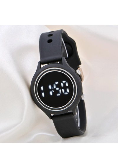 Kadın Saati Siyah Renk Silikon Kordonlu Tuşlu Led Unisex Çocuk Bileklik Saat St-304169