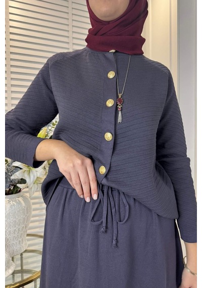 Rabia Şamlı Melis Çelik Örme Triko Takım Antrasit Çok Renkli