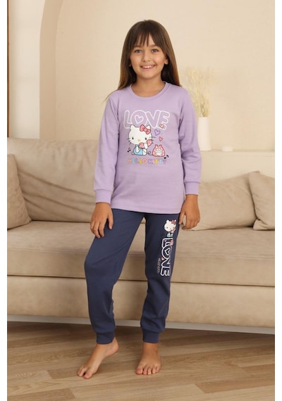 Miniğimin Cicileri Hll Kty Love Baskılı Kız Çocuk Pijama Tak... Lila