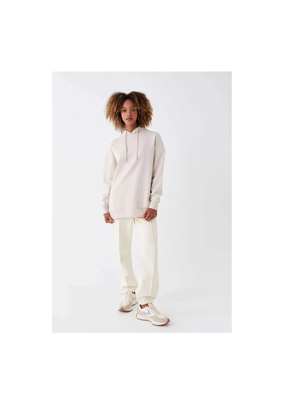 LC Waikiki Xsıdebej Düz Oversize Kadın Kalın Hoodie Beıge