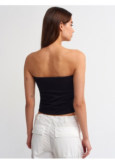 Dilvin Taş Baskılı Crop Top 101a20668 Siyah