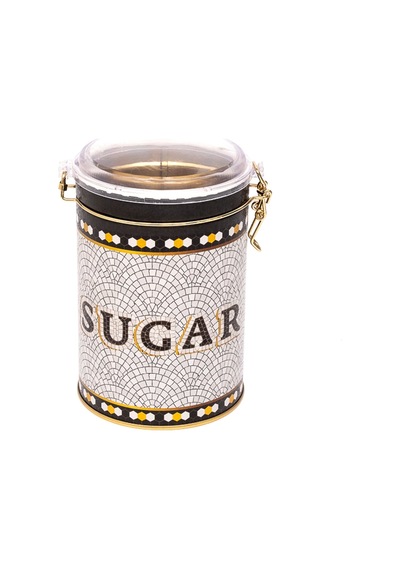 Mosaic Sugar Desenli Kilitli Kapaklı Yuvarlak Metal Kutu, 10.5 X 15 Cm, 1.1 Lt