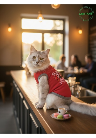 Kırmızı Renkli Patili Aşk Baskılı Kedi Ve Köpek Kıyafeti Tişörtü Elbisesi Medium/m/beden 2