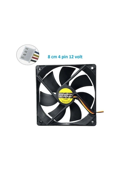 8 cm 12 volt fan 12 volt 8 cm 4 pinli 20 cm kablo uzunluğu 80x80x15mm fan