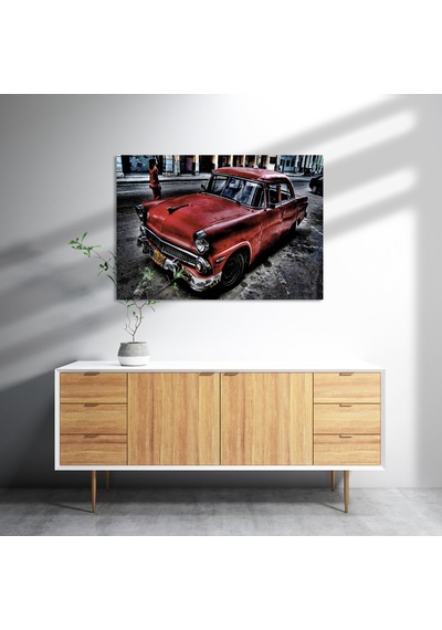 Cakasepetim Kırmızı Cadillac Klasik Hdr Ahşap Mdf Tablo