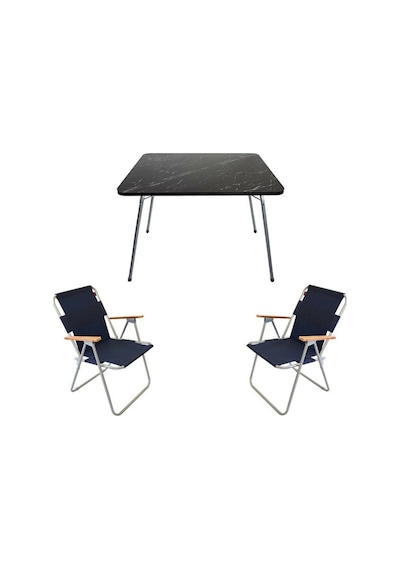 Bofigo 60X80 Granit Katlanır Masa + 2Li Katlanır Sandalye Lacivert