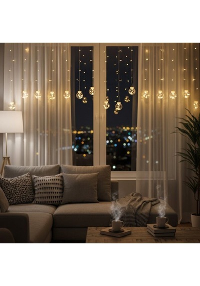 10 Sarkıtlı Kumandalı Dekoratif Top İçi Mini Toplu Led Günışığı Rengi Dekoratif Aydınlatma Sarı