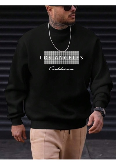 Uyguntarz Unisex Los Angeles Baskılı Oversize Sweatshirt siyah