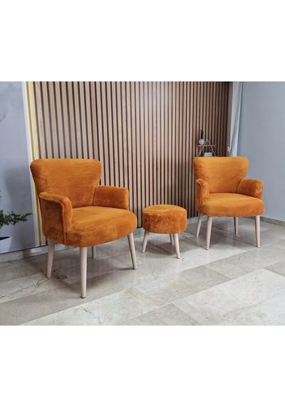 Azra Mobilya 3lü Koltuk Seti Berjer - Tekli Koltuk - Puf Seti - Cafe - Balkon - Ofis Mobilyası Turuncu