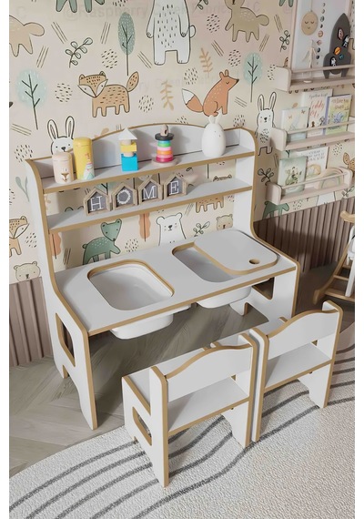 Swety Montessori Çocuk Masa Sandalye Seti Oyun, Boyama Ve Çalışma Masası 2 Sandalyeli