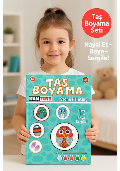 Taş Boyama Seti- Doğal Taşlar-akrilik Boya-fırça-ahşap Hepsi Bir Arada Muhteşem Set 26960798