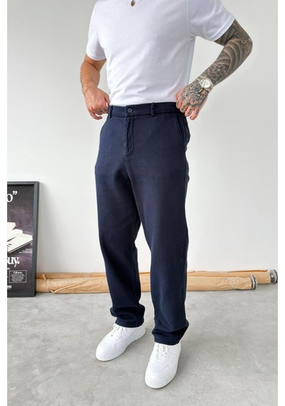 Lacivert Dokulu Basic Baggy Pantolon