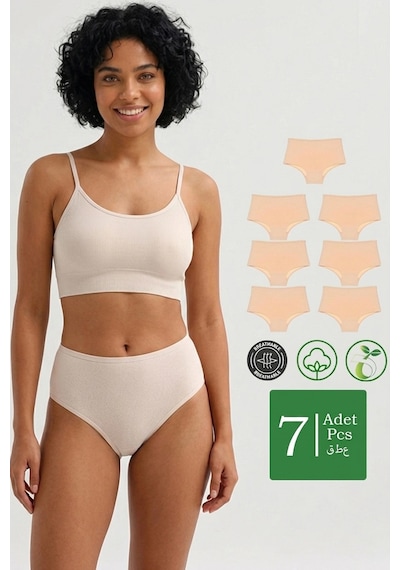 Meine Liebe Unterwäsche Pamuklu 7'li Paket Yüksek Bel Toparlayıcı Etkili Bato Külot Ten