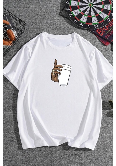 Flood Of Style Unisex Tupac Coffee Baskılı T-shirt Beyaz