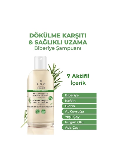 Yoon 2'li Set Saç Dökülme Karşıtı, Hızlı Saç Uzatma, Biberiyeli Tuzsuz Şampuan 2x400ml Tüm Saç Tipleri