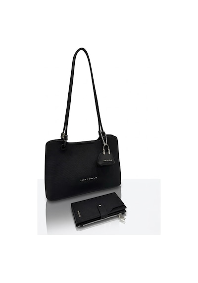 Just Polo Kadın Büyük Boy Premium Gümüş Logolu El Çantası Ve Cüzdanı Kombin Tote Bag Ebat : 22 X 34 Cm Siyah