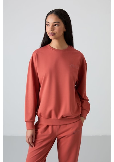 Tommy Life Tarçın Basic Pamuklu O Yaka Oversize Lastik Paça Kadın Eşofman Takım - 95287 Tarçın