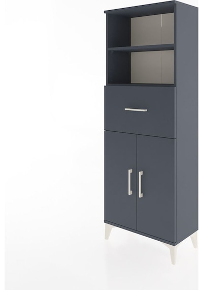Arges Dolap 3 Raflı Tek Çekmeceli 2 Kapaklı 60x30x163 Antrasi... Antrasit