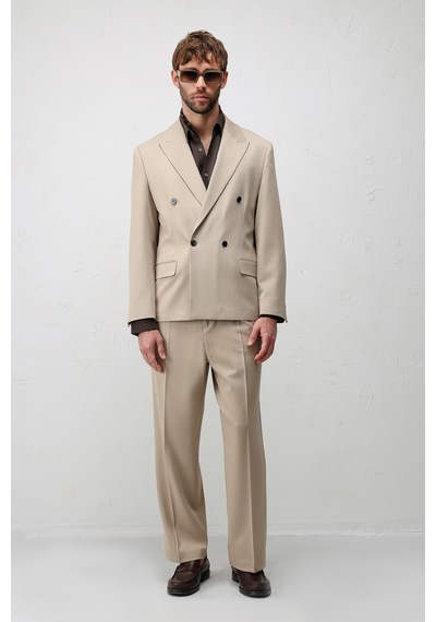 Antioch Relax Fit Kruvaze Erkek Blazer Ceket Bej