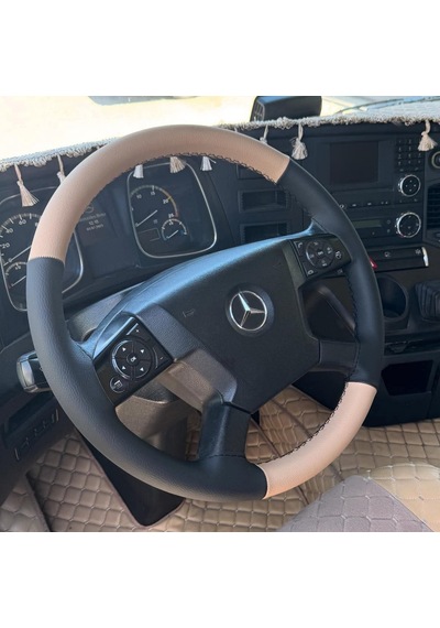 Dikişli Direksiyon Kılıfı Bej Deri Noktalı Deri Bej Dikiş Mercedes Tır Kamyon Yeniler Renkli