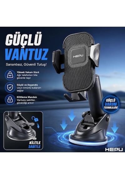 Hp-a11 Cam Tipi Araç Telefon Tutucu Güçlü Vantuzlu Ayarlanabilir Kompakt Tasarım 2 Mixed