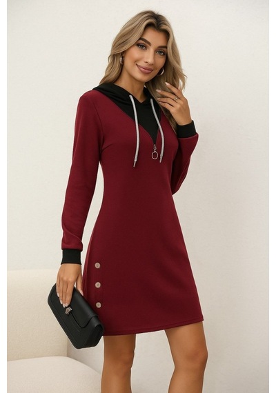 Moderie Butik Kadın Uzun Kollu Kapşonlu Önden Fermuarlı Düğmeli Mini Iki Iplik Elbise Bordo Moderie Butik Kadın Uzun Kollu Kapşonlu Önden Fermuarlı Düğmeli Mini Iki Iplik Elbise Bordo