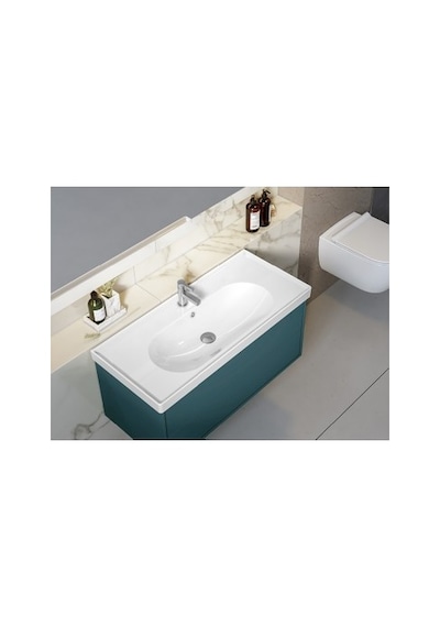 Mat Siyah Renkli Etajerli Seramik Lavabo, 100 Cm 508 Yeşil