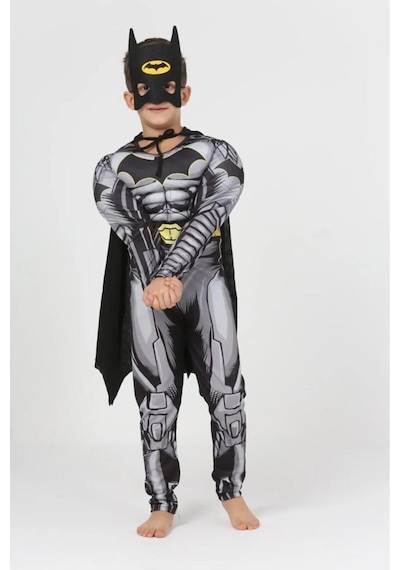 Life For Moda Erkek Çocuk Batman Pelerinli Ve Maskeli Kaslı Çocuk Kostümü Siyah