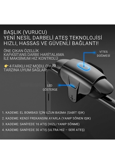 Coofbe Profesyonel Yüksek Hassasiyetli 2 Adet Şarjlı Telefon Tetik Mobil Oyun Tetik Aparatı 4 Buton Nişan Ve Tetik Tuşu