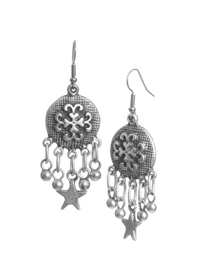 Labalaba Kadın Antik Gümüş Kaplama Top Boncuk &yıldız Charm Detaylı Sallantılı Model Küpe Antik Gümüş