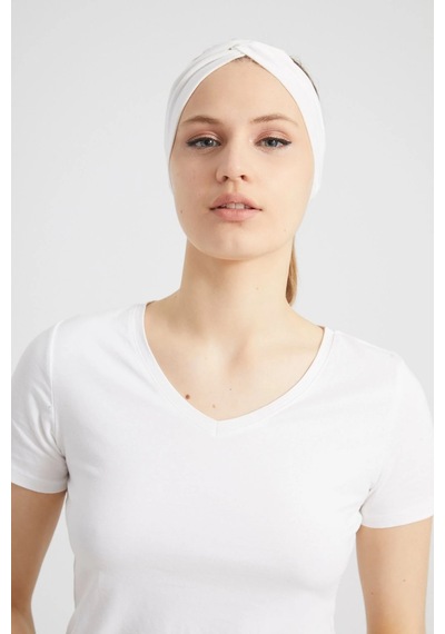 Kadın Çapraz Bağlamalı Pamuklu Penye, Kaymaz, Yumuşak, Esnek, Saç Bandı Bandana Beyaz 57126038