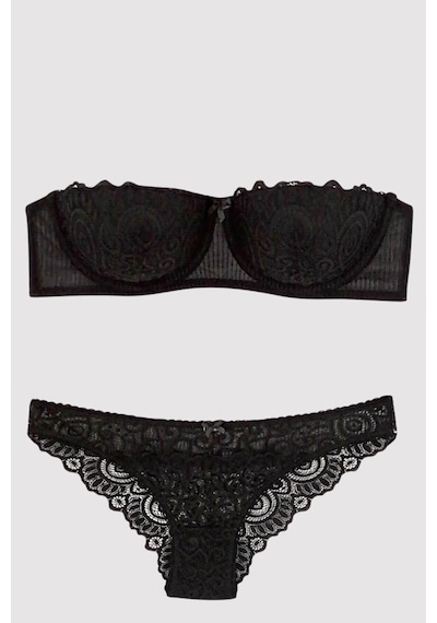 Pierre Cardin 4741 Kadın Siyah Soft Push-up Straplez Sütyen Takım Siyah