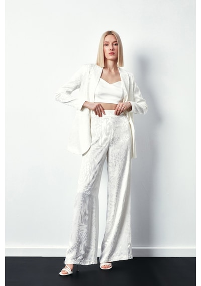 Sateen Desenli Salaş Pantolon - Ekru-134217 Ekru